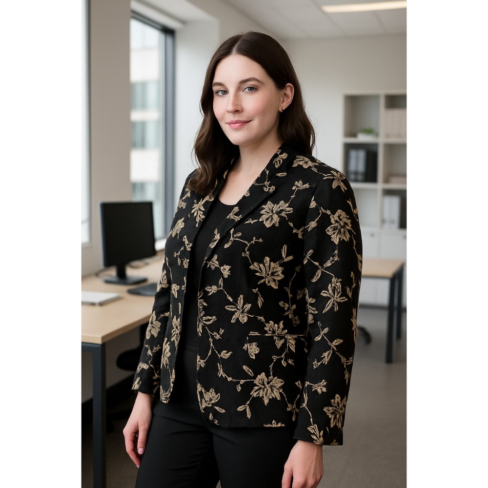 Charter Club Woman 20W 100% Silk Floral Blazer Jacket Black Ivory‎ Plus Size